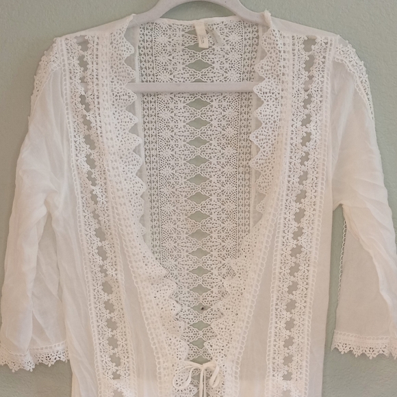 Elan Lace Crochet Bohemian Flowy Feminine Hippie Festival Maxi Kimono Cover Up - Picture 5 of 7